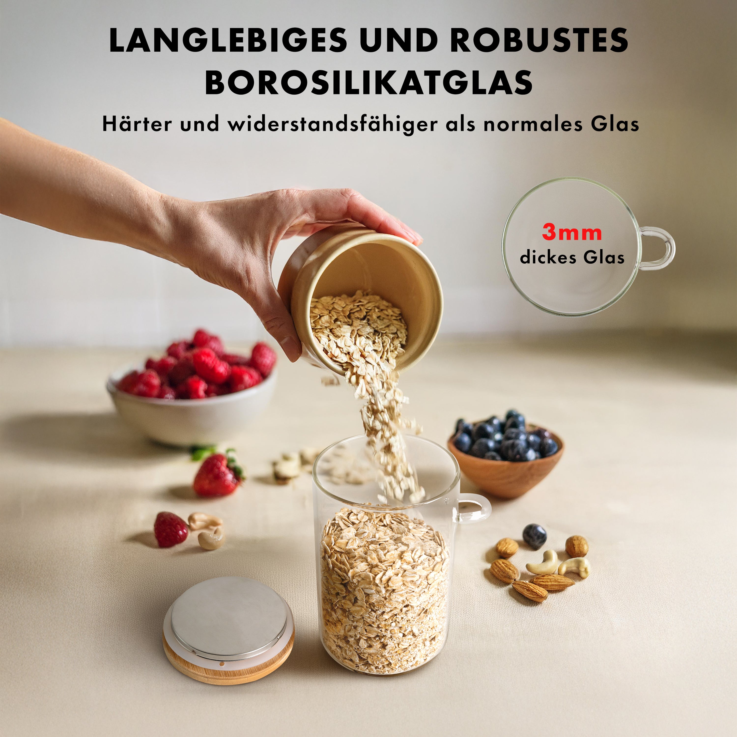Overnight Oats Gläser mit Deckel, Etiketten & Löffeln (4 x 500ml)