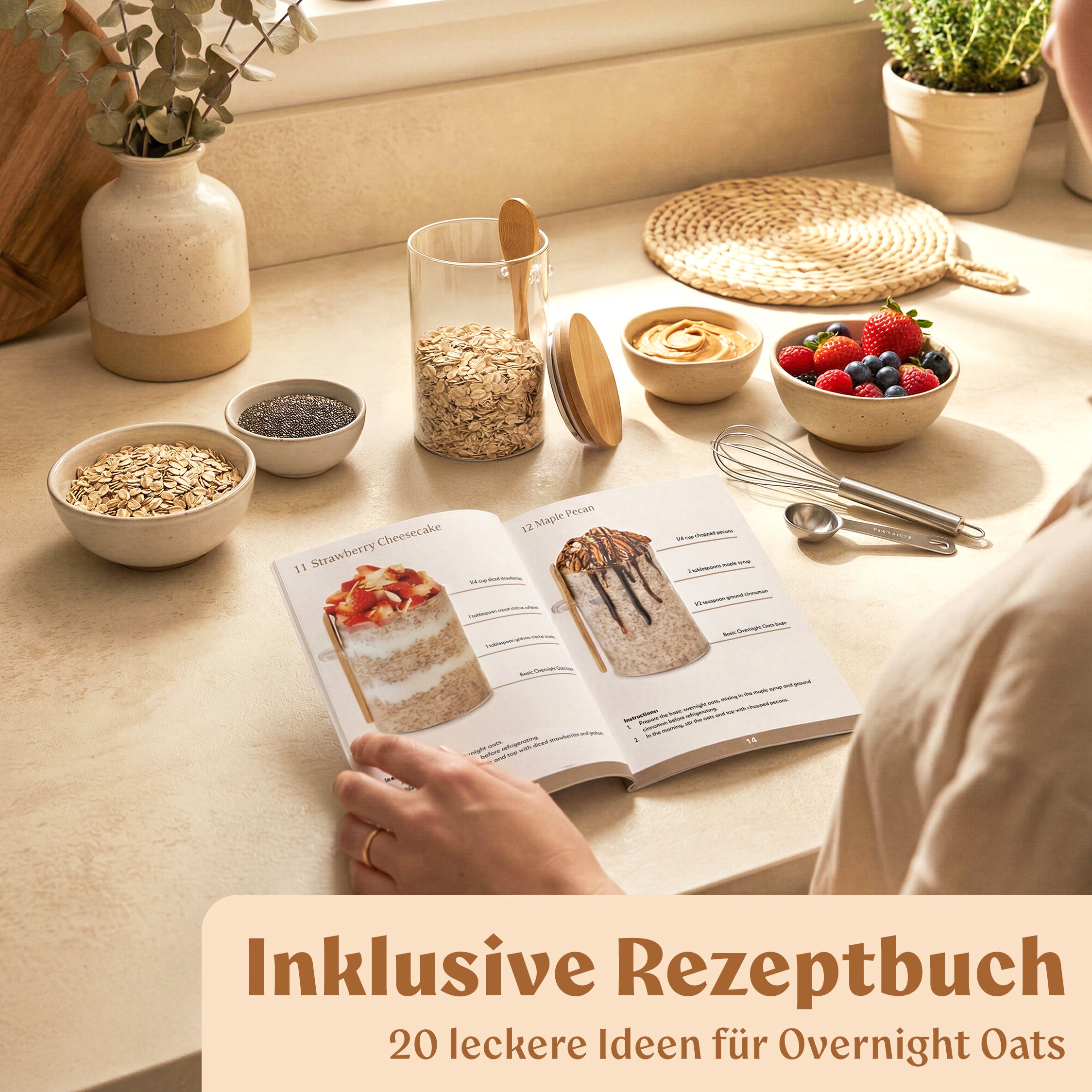 Overnight Oats Gläser mit Deckel, Etiketten & Löffeln (4 x 500ml)