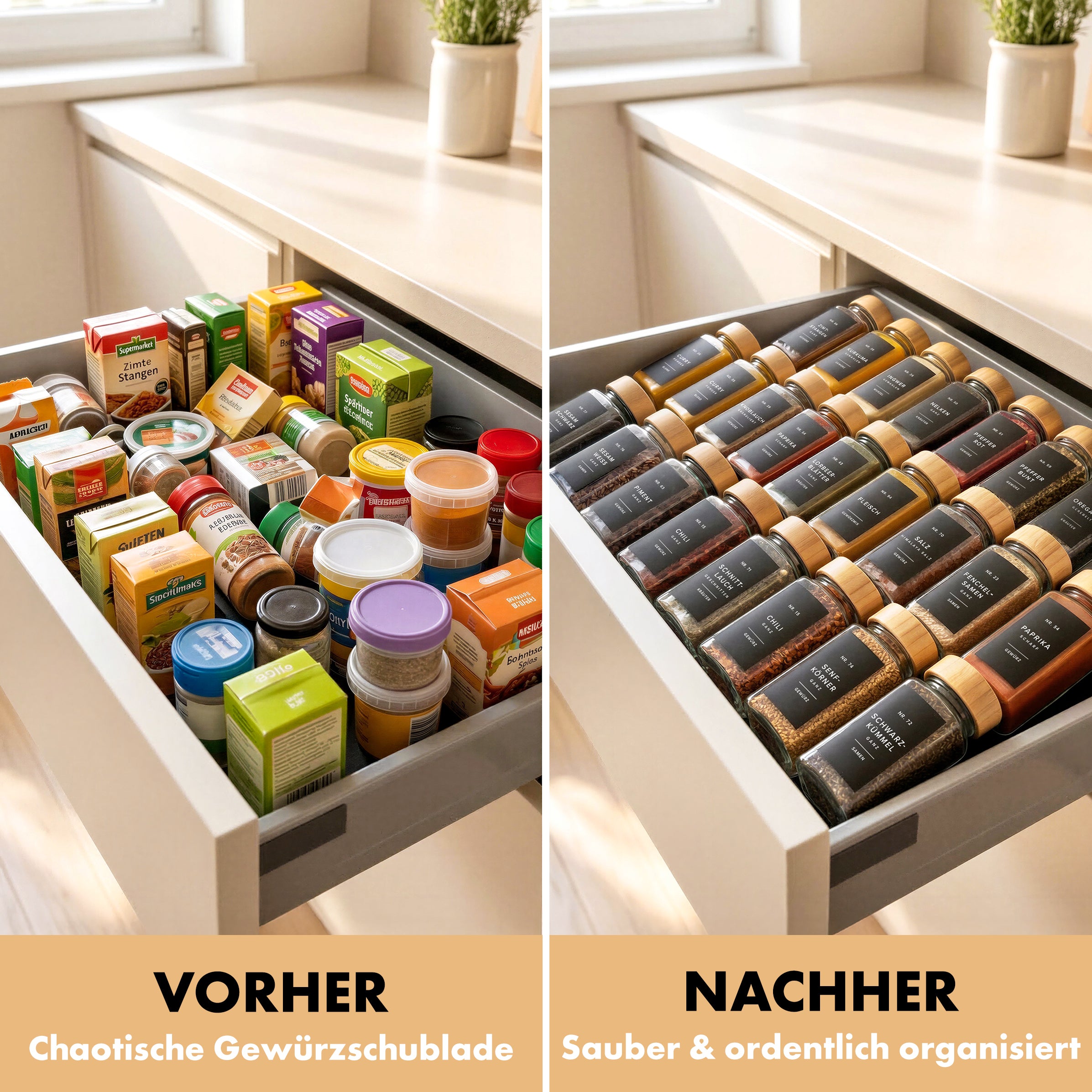 EDELHAUS Gewürzgläser Set mit Bambusdeckel (24 Stück) mit 240 Schwarze Etiketten