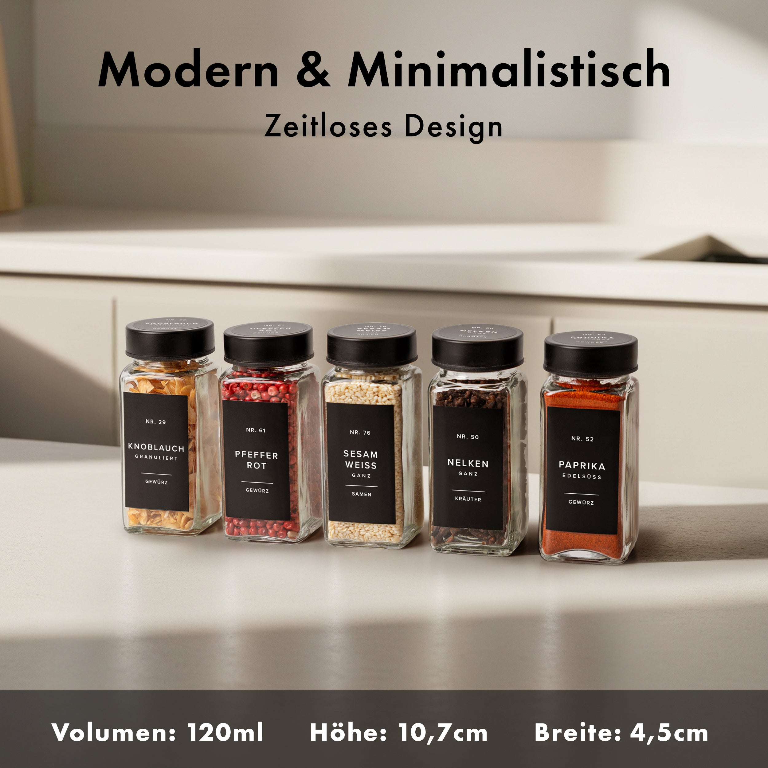 EDELHAUS Gewürzgläser Set mit Schwarze Edelstahldeckel (24 Stück) mit 240 Aufklebern