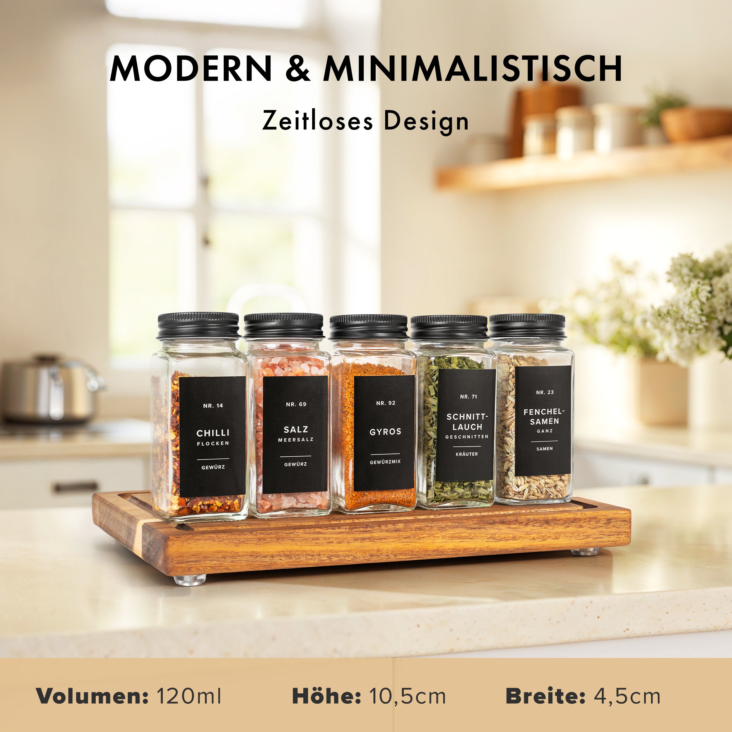 Gewürzgläser Set mit Stahldeckel (24 Stück) mit 240 Aufklebern