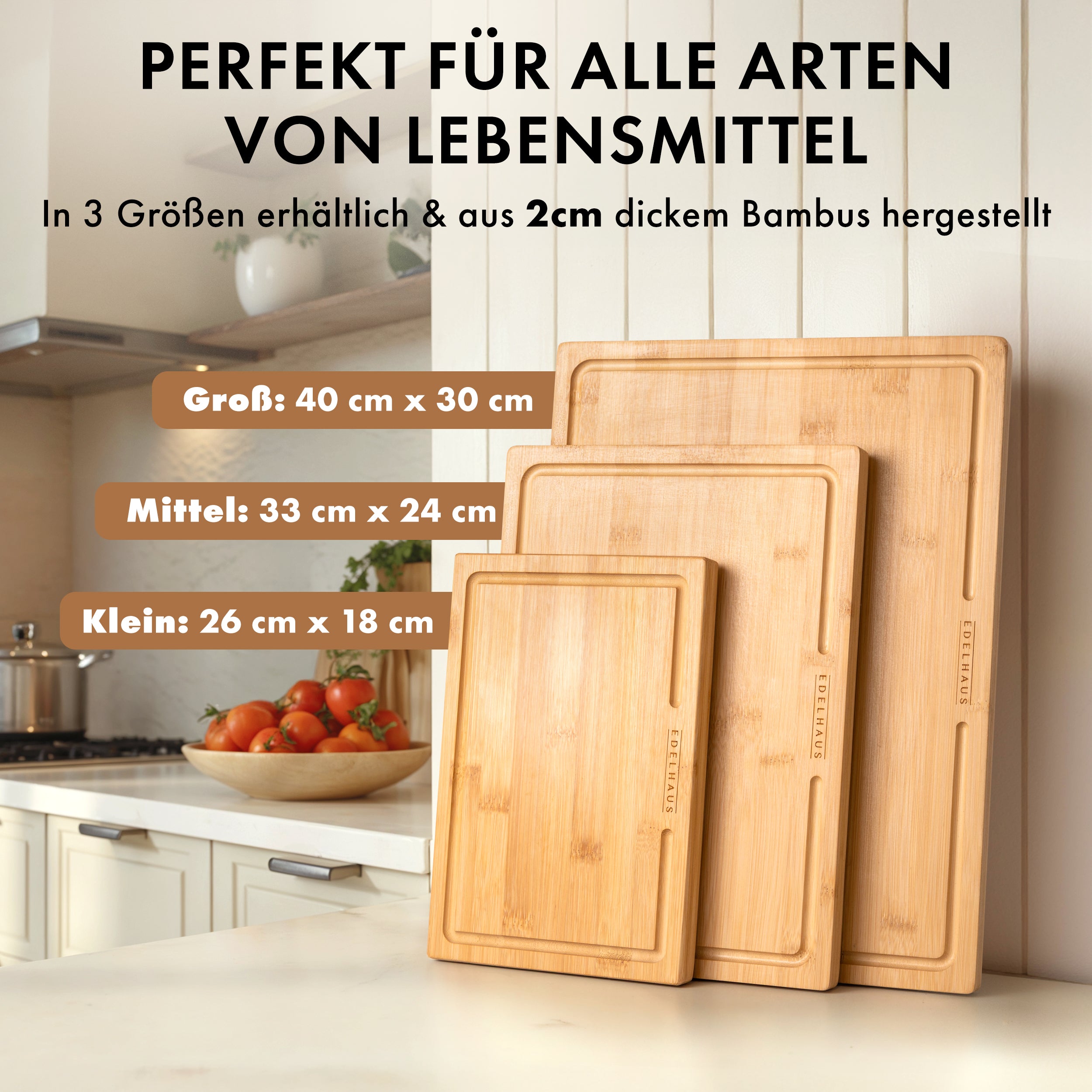 Bambus Schneidebrett 3er Set (40x30 / 33x24 / 26x18cm)