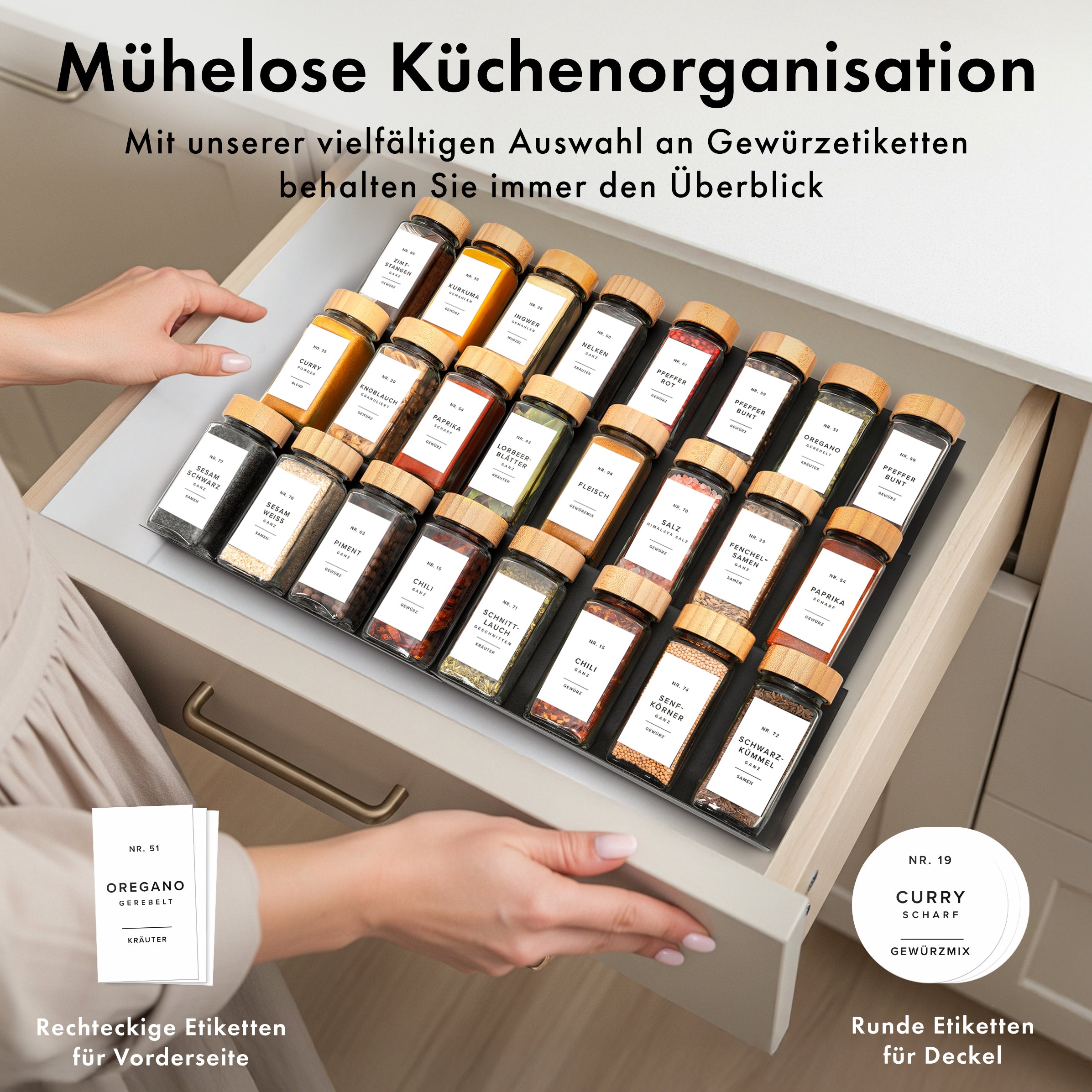 EDELHAUS Gewürzgläser Set mit Bambusdeckel (24 Stück) mit 240 Weiße Etiketten