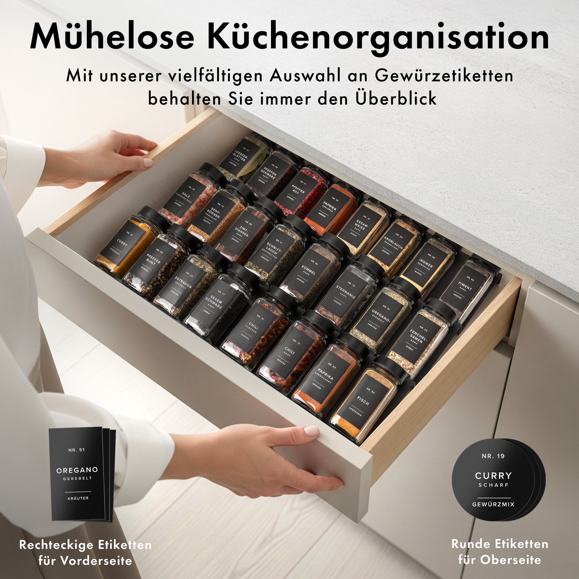 EDELHAUS Gewürzgläser Set mit Schwarze Edelstahldeckel (24 Stück) mit 240 Aufklebern
