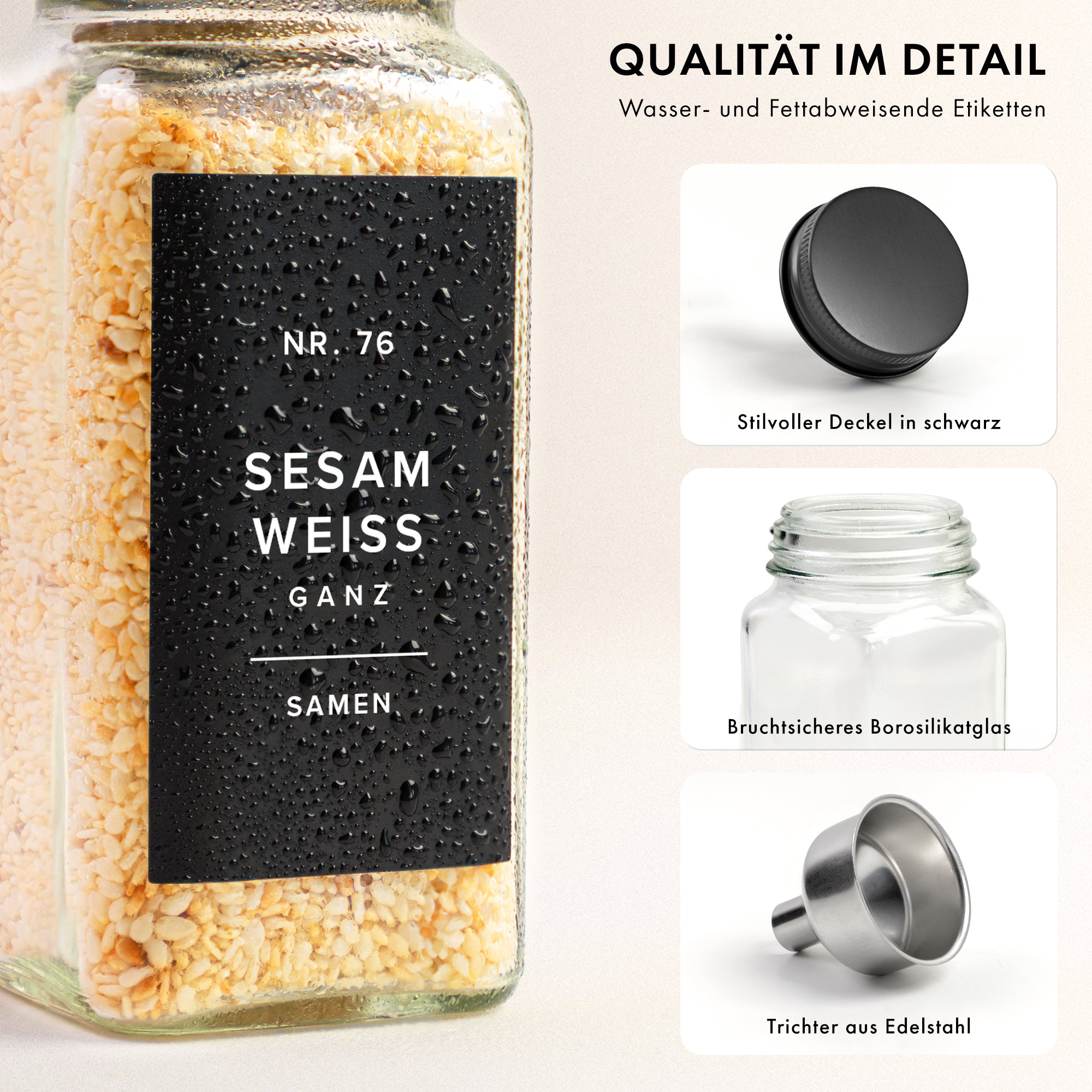 Gewürzgläser Set mit Stahldeckel (24 Stück) mit 240 Aufklebern
