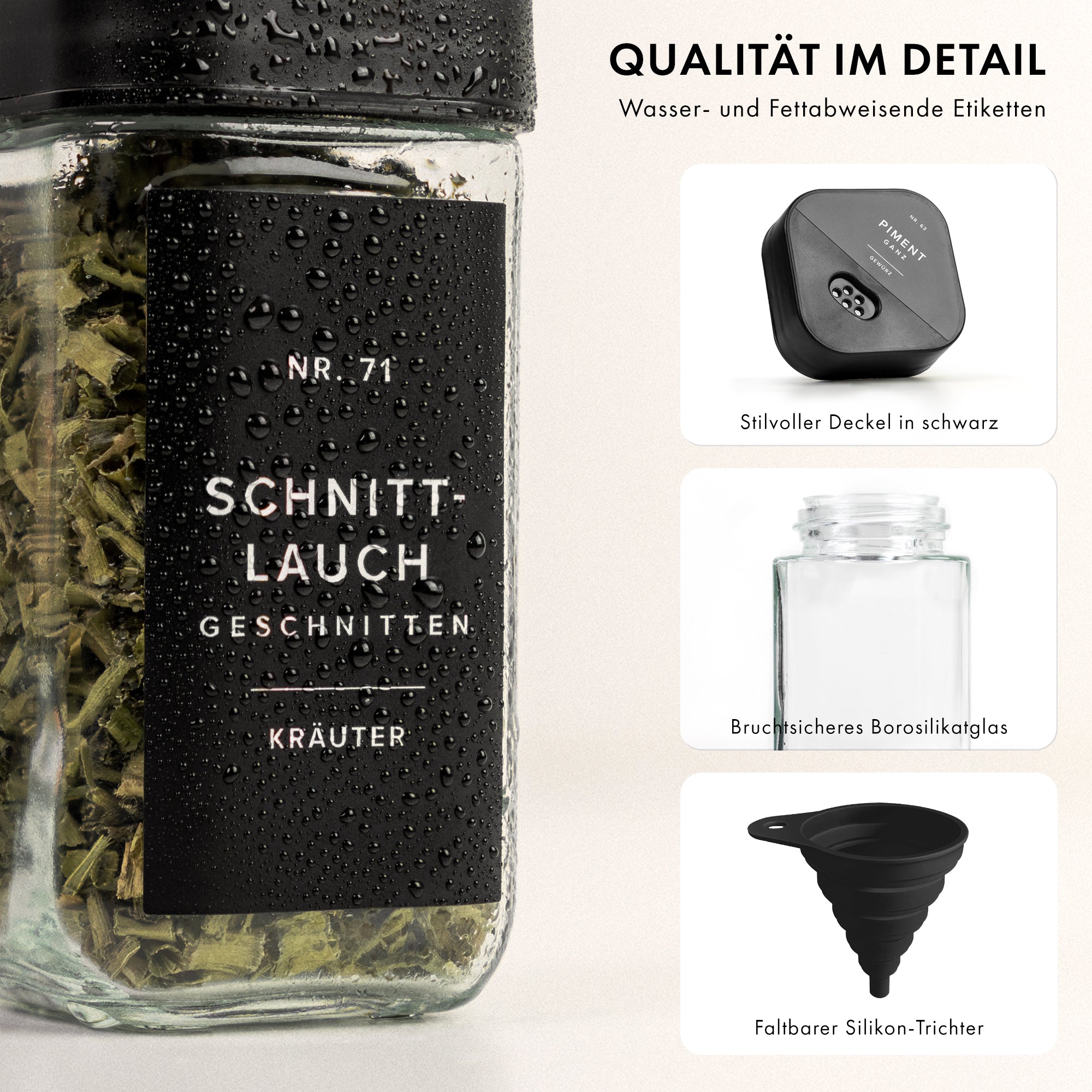 Gewürzgläser Eckig Set mit Streueinsatz (24 x 120ml)