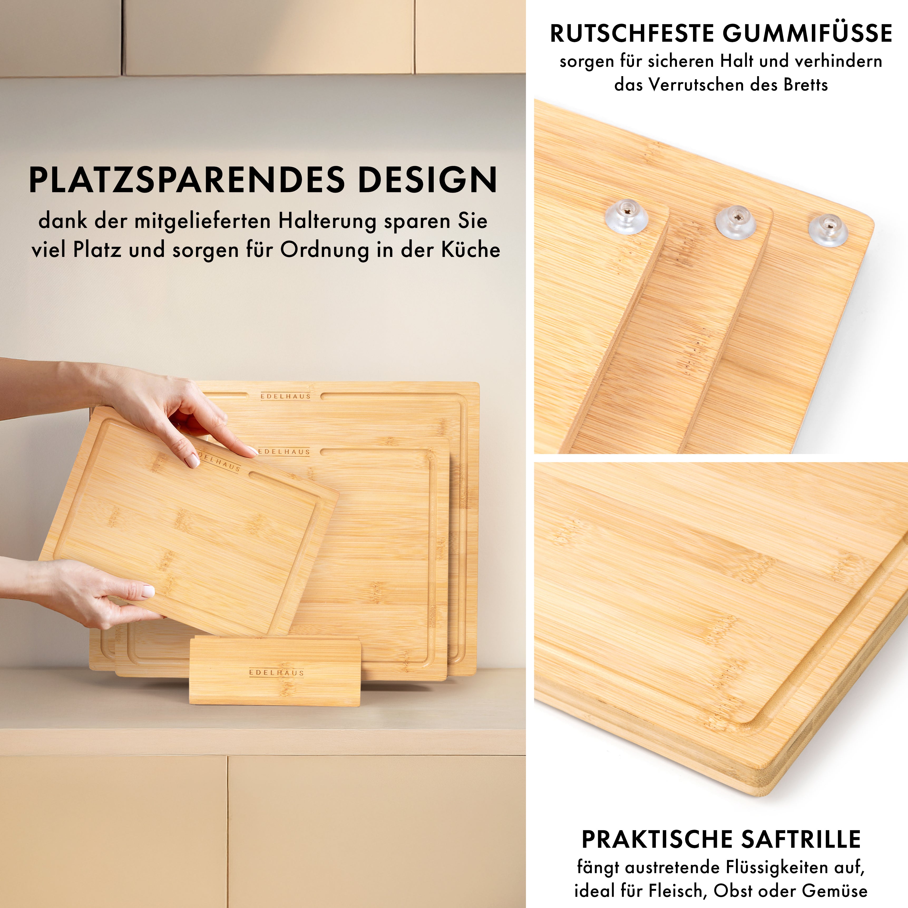 Bambus Schneidebrett 3er Set (40x30 / 33x24 / 26x18cm)