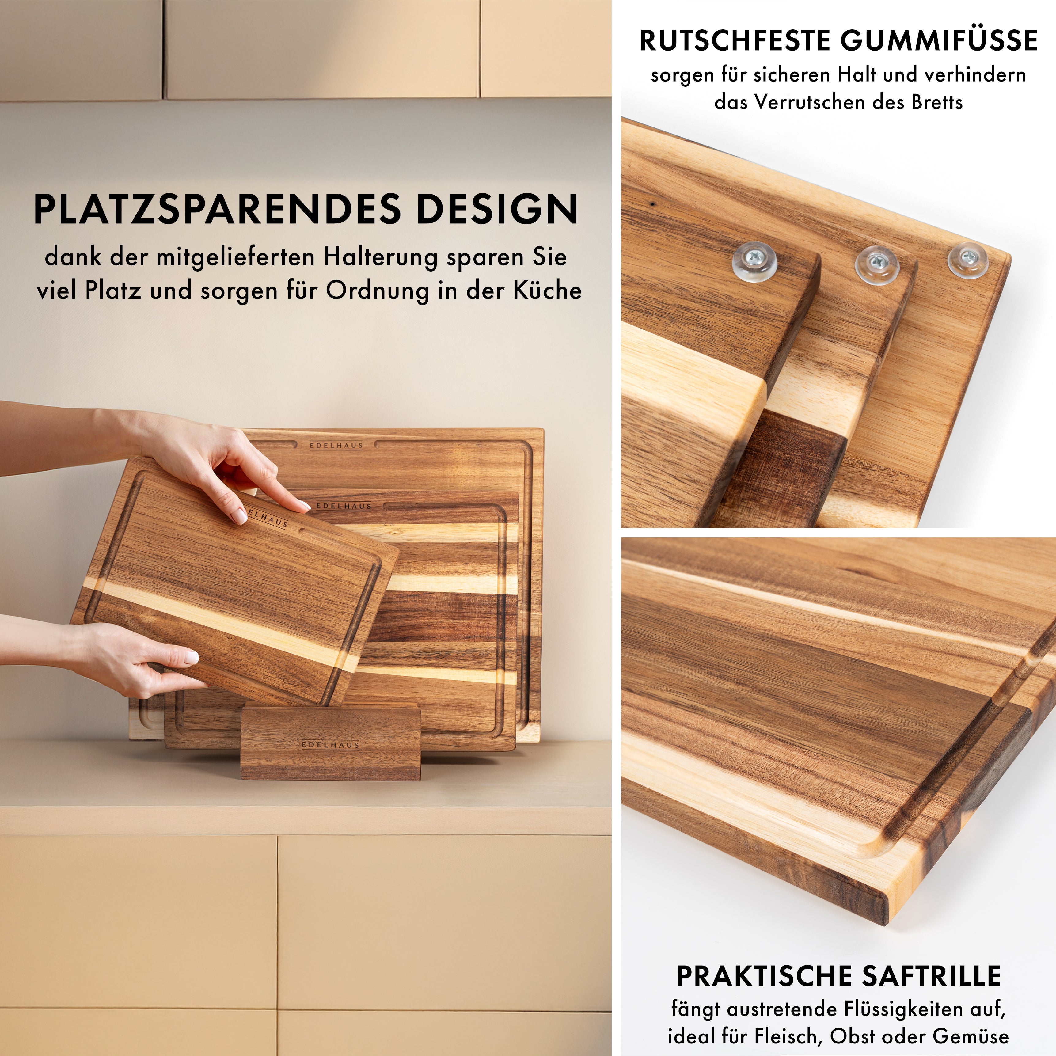 Akazien Schneidebrett 3er Set (40x30 / 33x24 / 26x18cm)