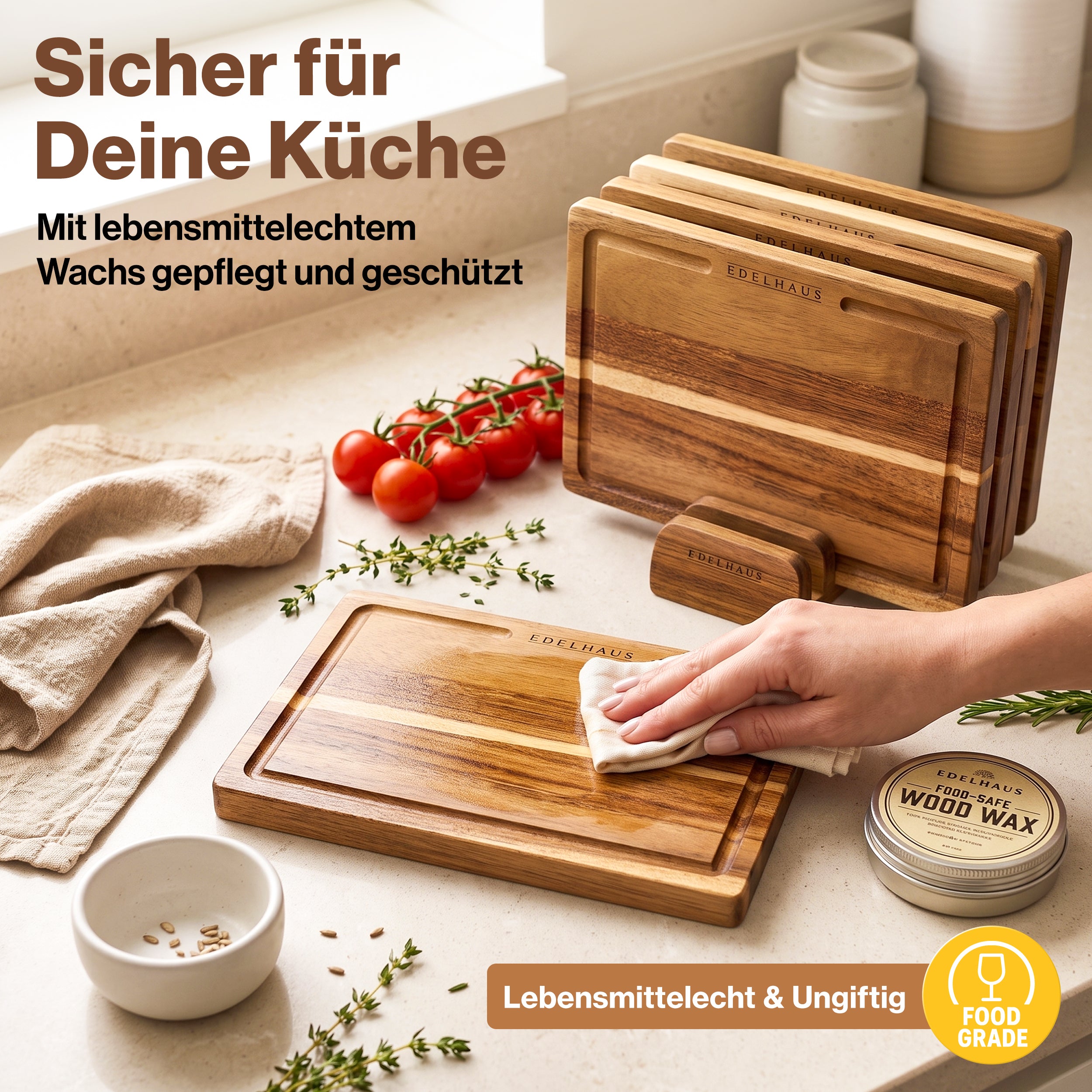 EDELHAUS Frühstücksbrettchen Akazie (5er Set, 23 × 16 cm)