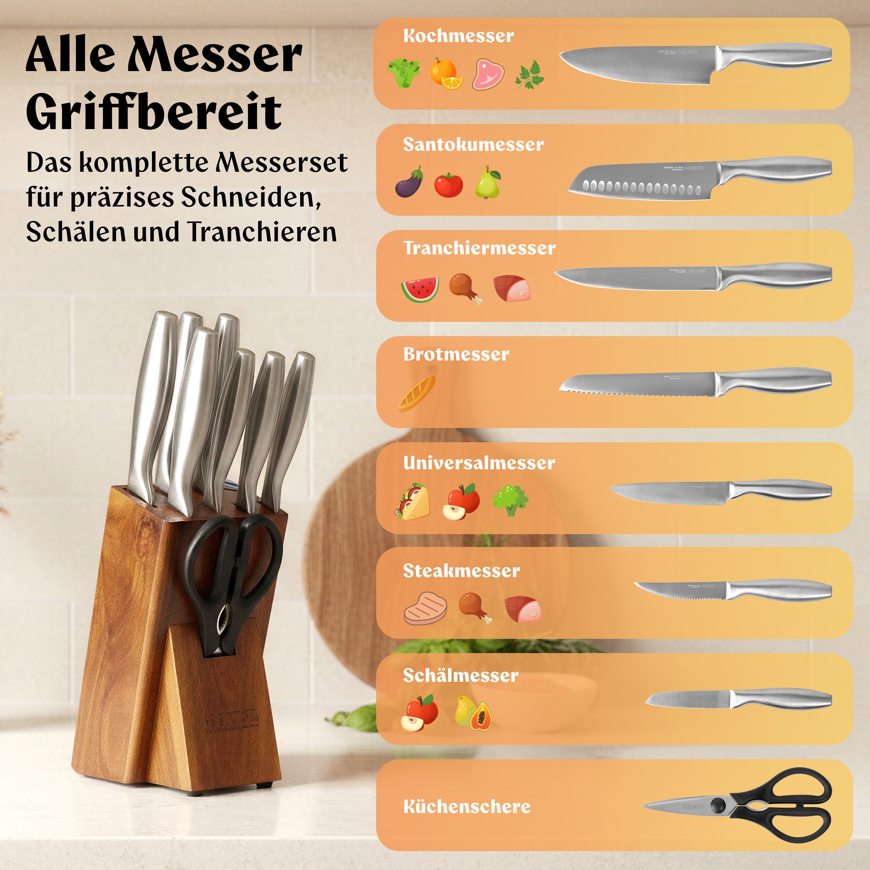 EDELHAUS Messerblock mit Messer 9-teilig