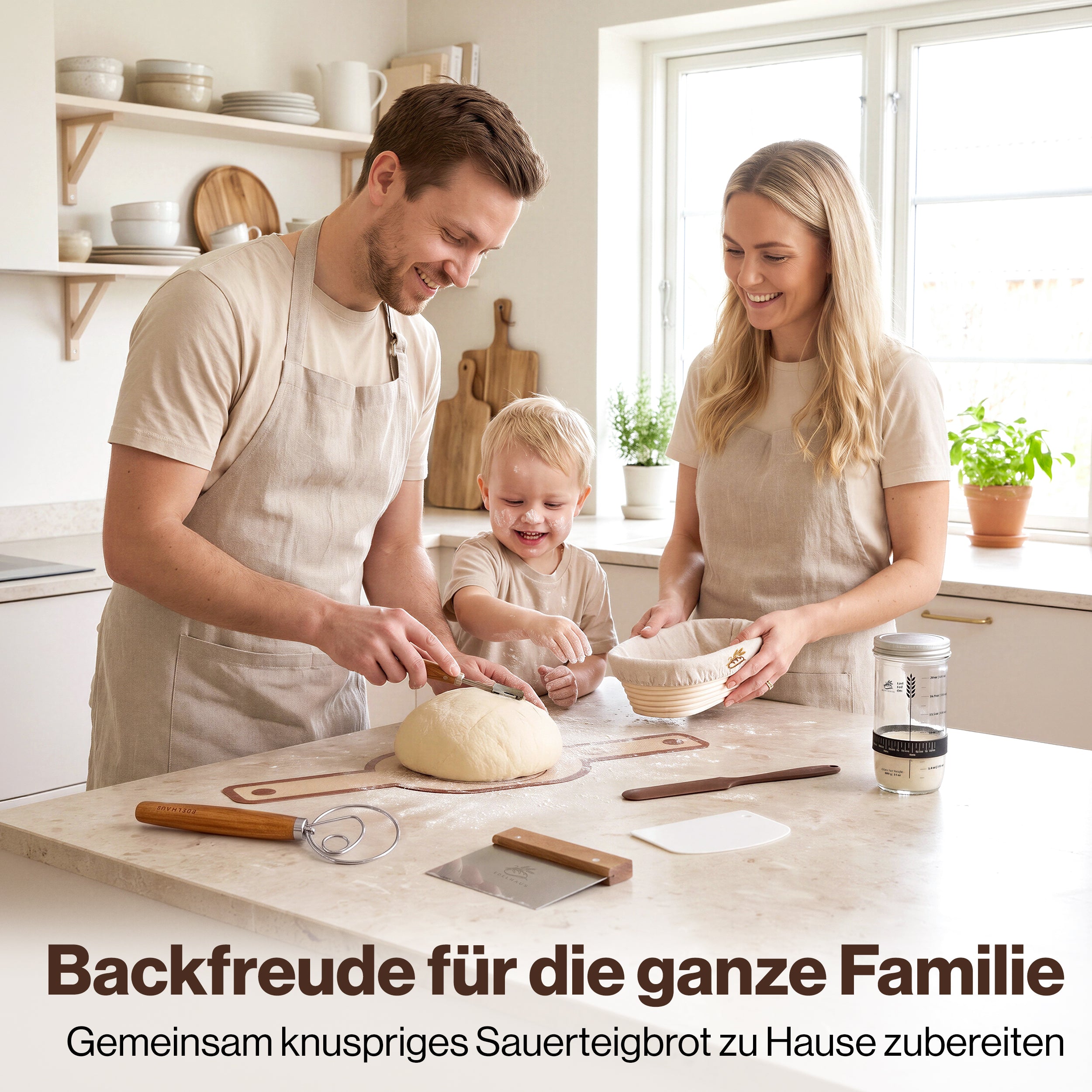EDELHAUS Ovales Gärkörbchen Set zum Brotbacken (7-teilig)