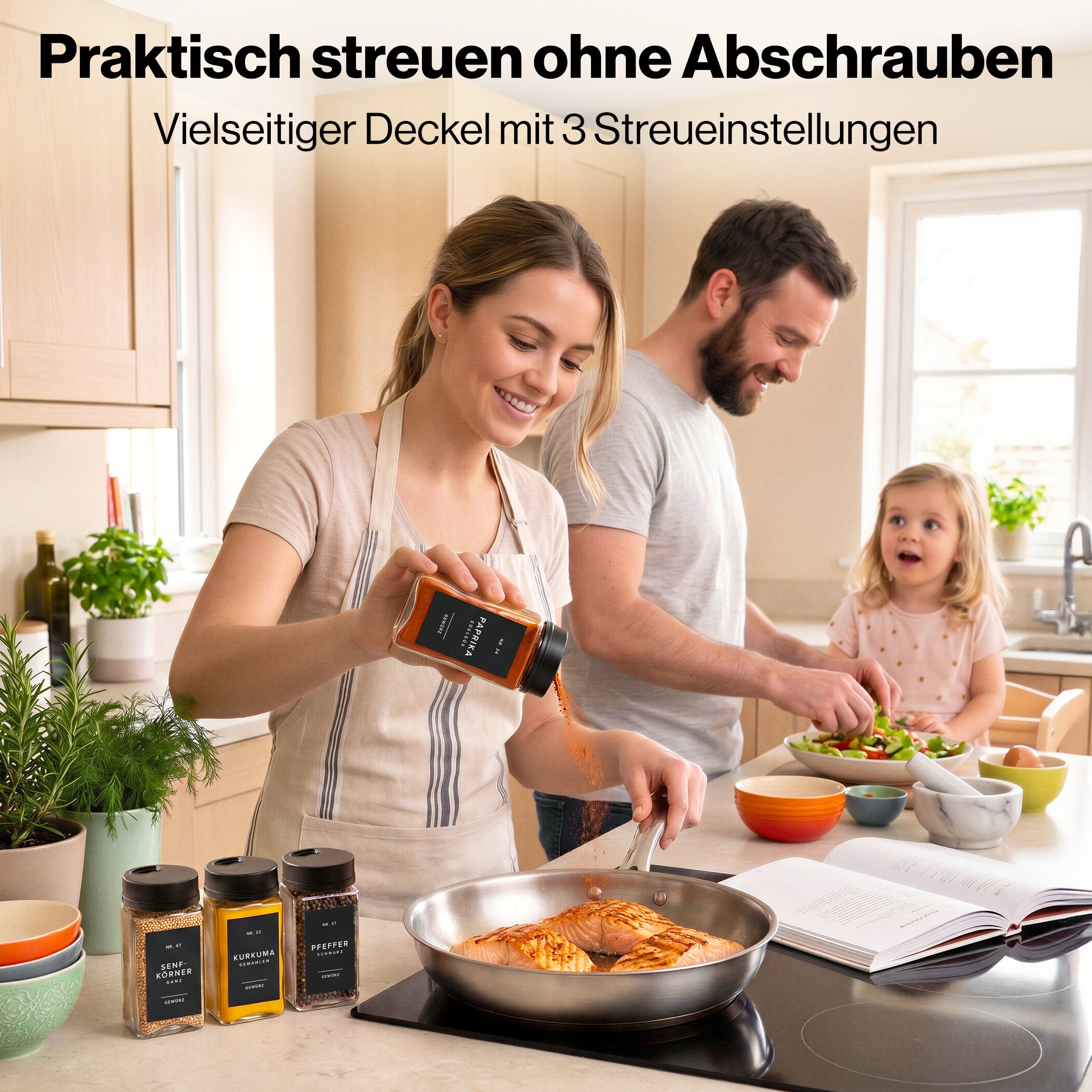 EDELHAUS Gewürzgläser Eckig Verstellbarerem Deckel Schwarz (12 x 200 ml)