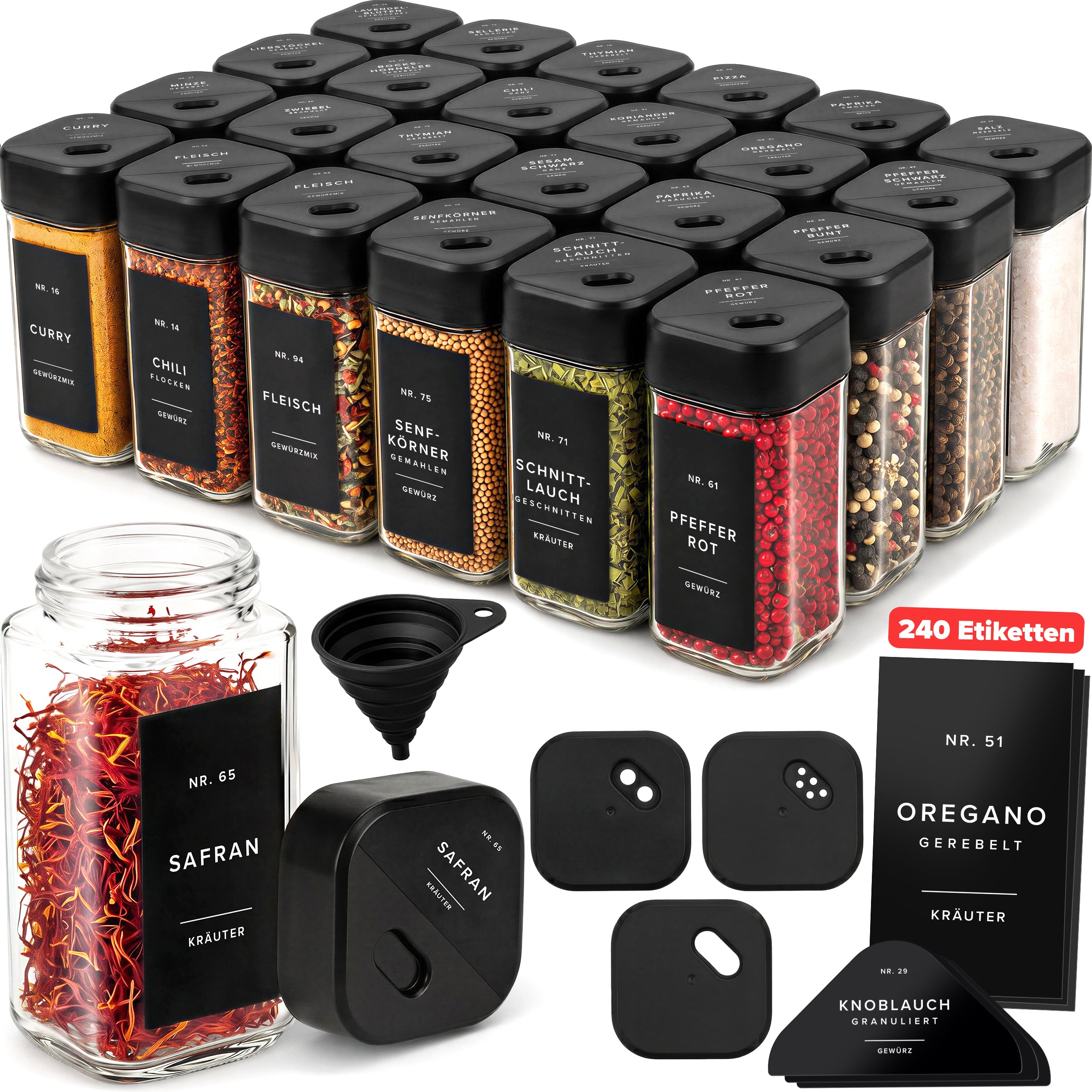 EDELHAUS Gewürzgläser Eckig Set mit verstellbarem Deckel (24 x 120ml)