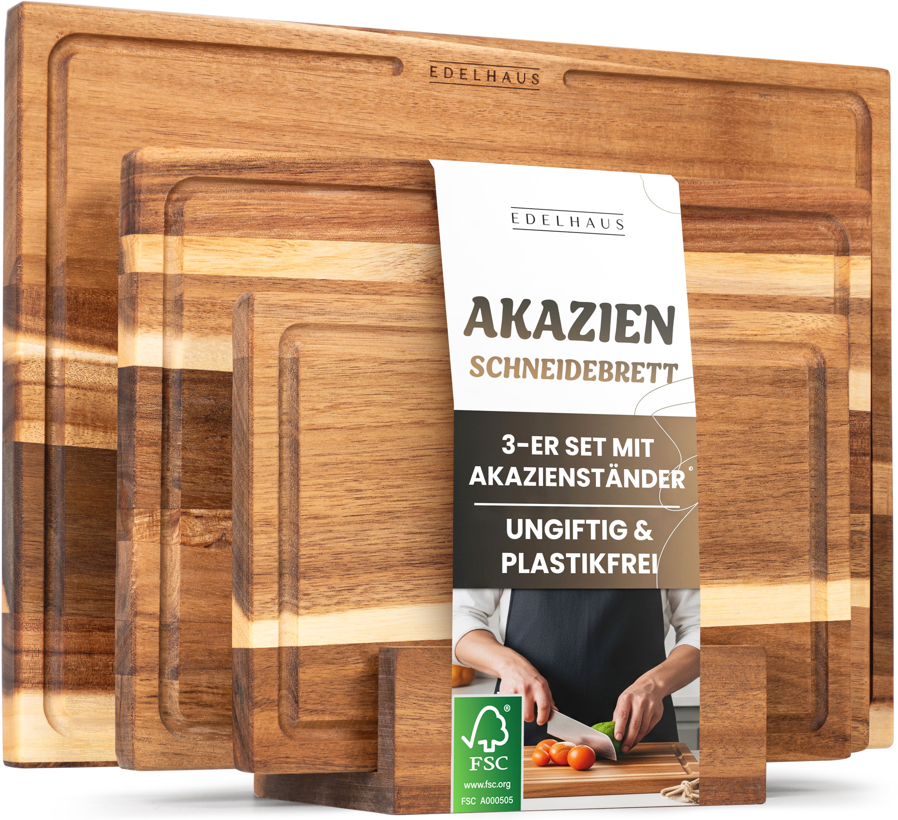 Akazien Schneidebrett 3er Set (40x30 / 33x24 / 26x18cm)