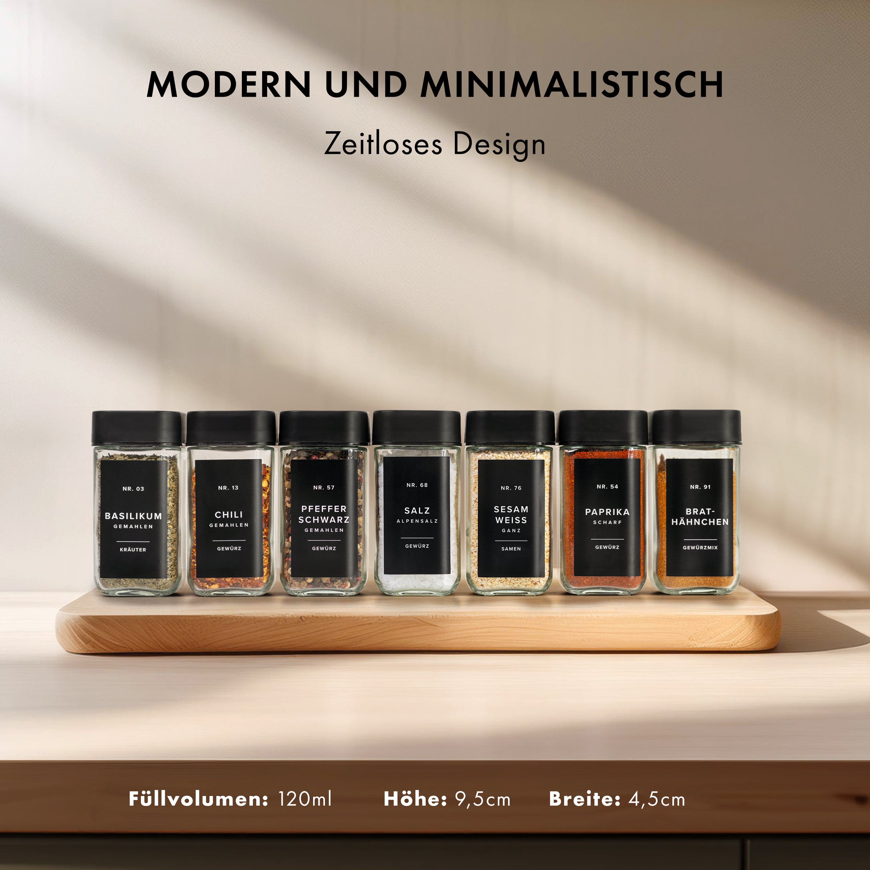 Gewürzgläser Eckig Set mit Streueinsatz (24 x 120ml)
