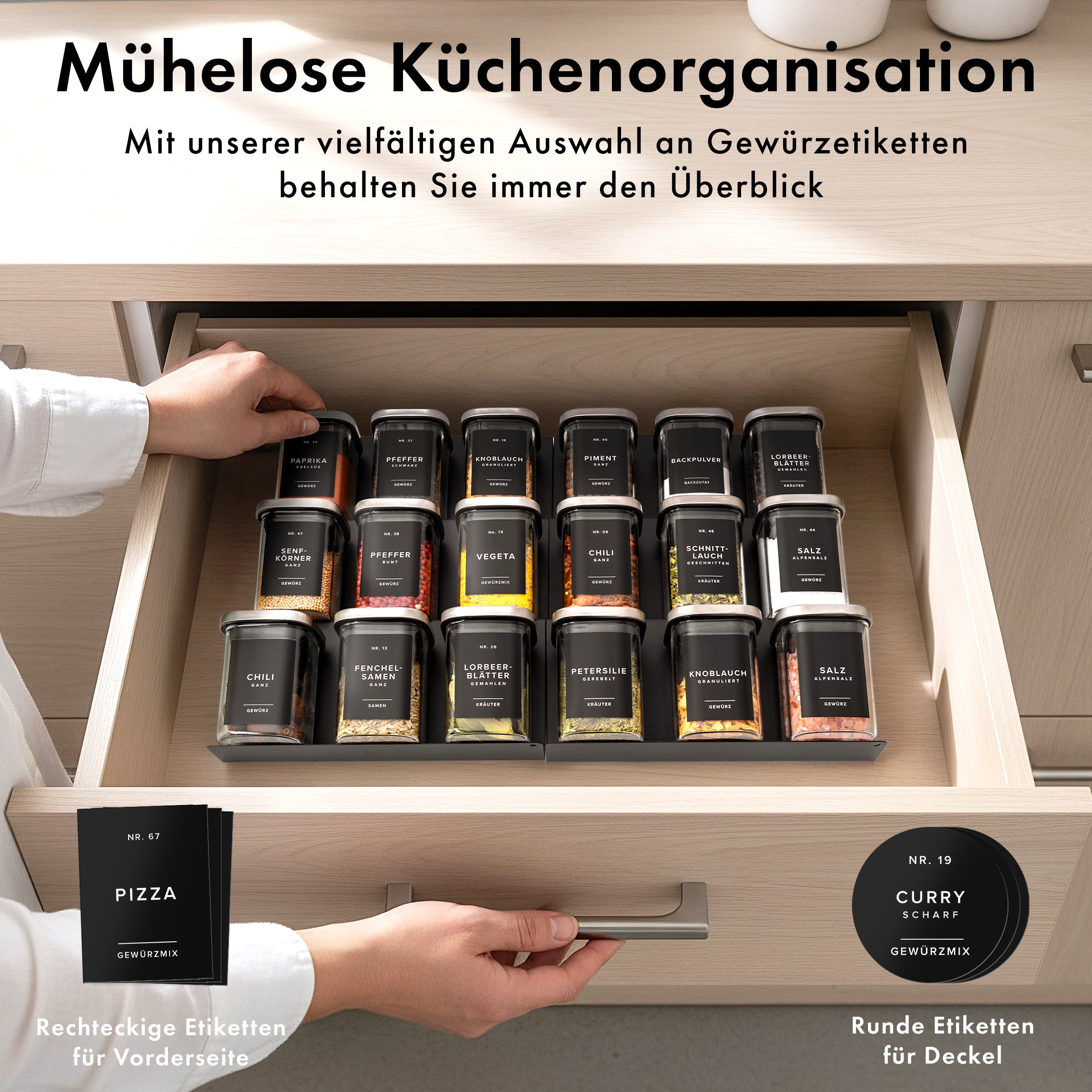 Edelstahldeckel Gewürzgläser 190ml (12 Stück) mit 160 Etiketten