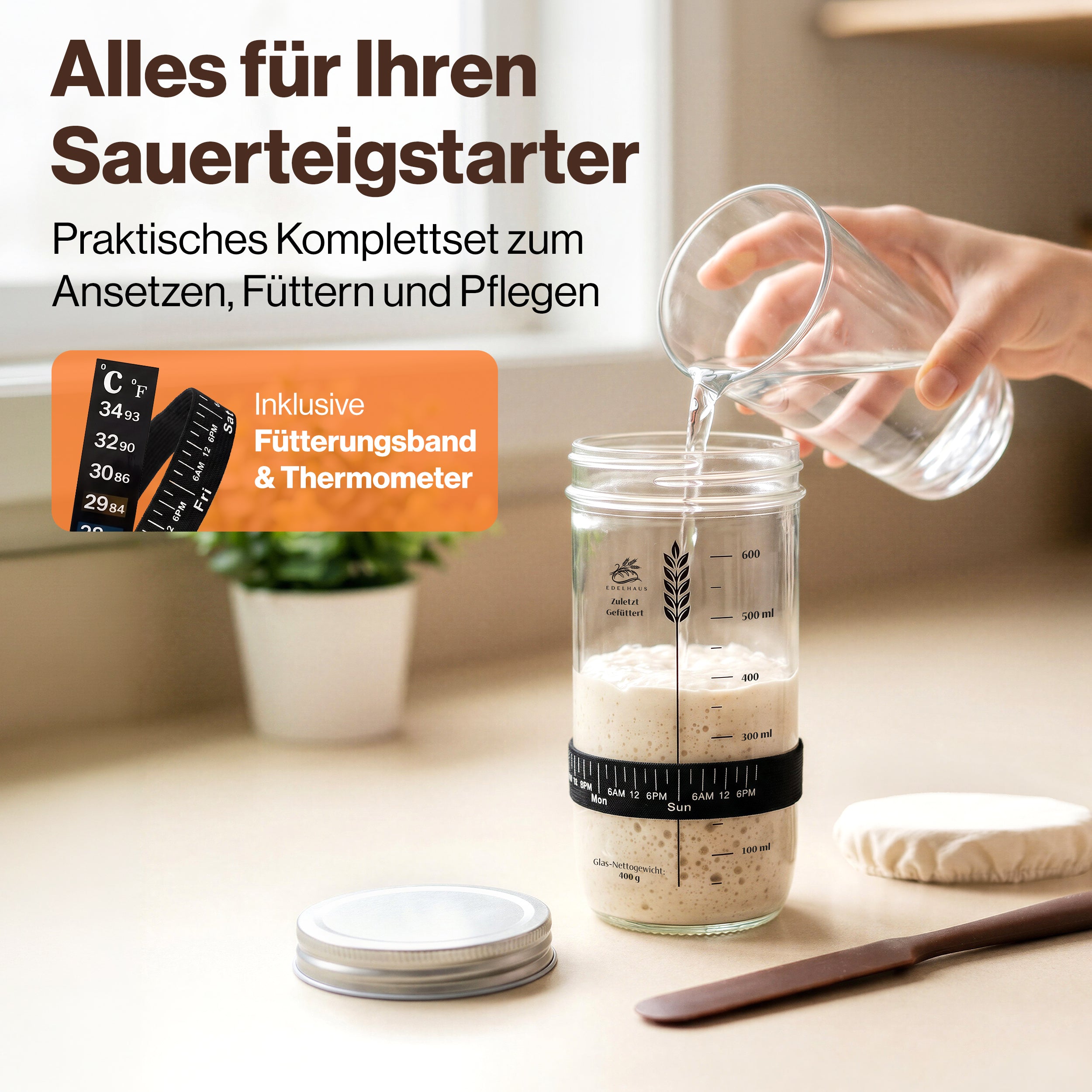 EDELHAUS Rundes Gärkörbchen Set zum Brotbacken (7-teilig)