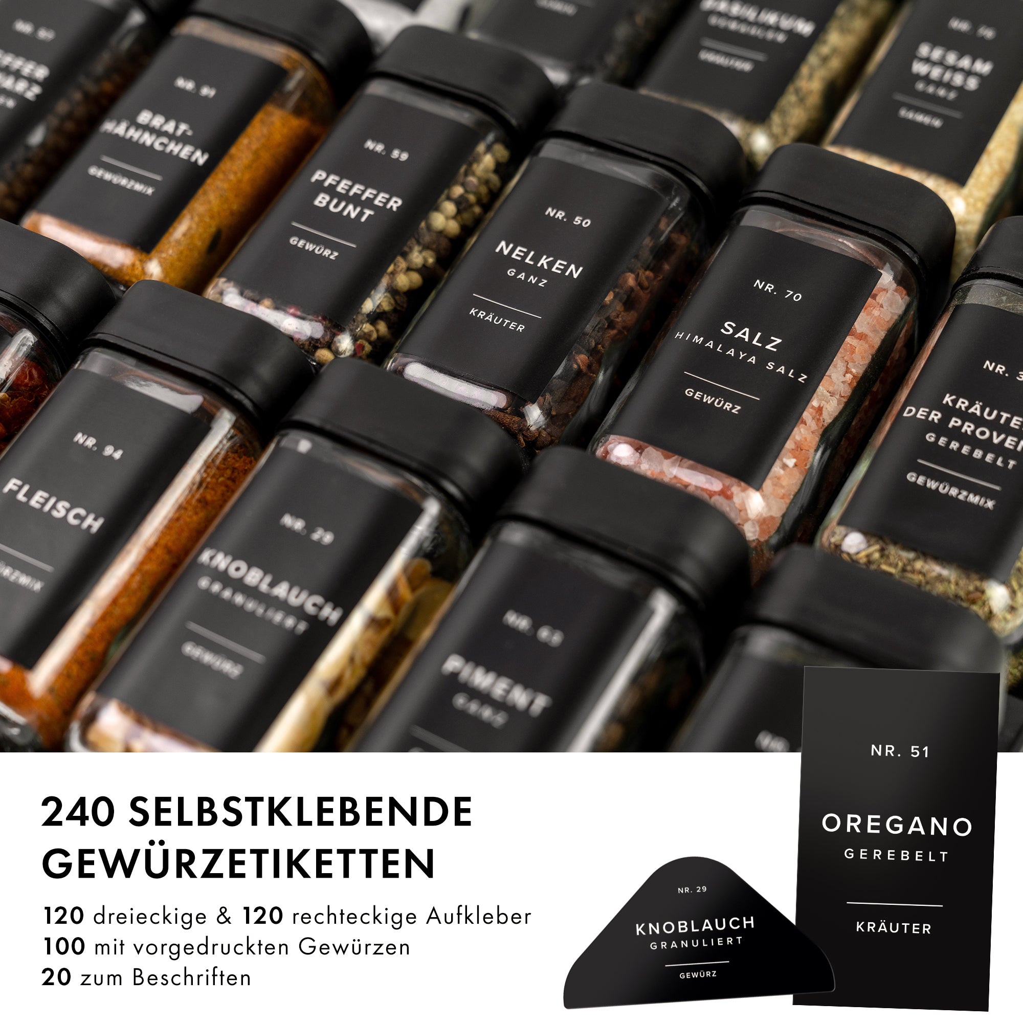 Gewürzgläser Eckig Set mit Streueinsatz (24 x 120ml)