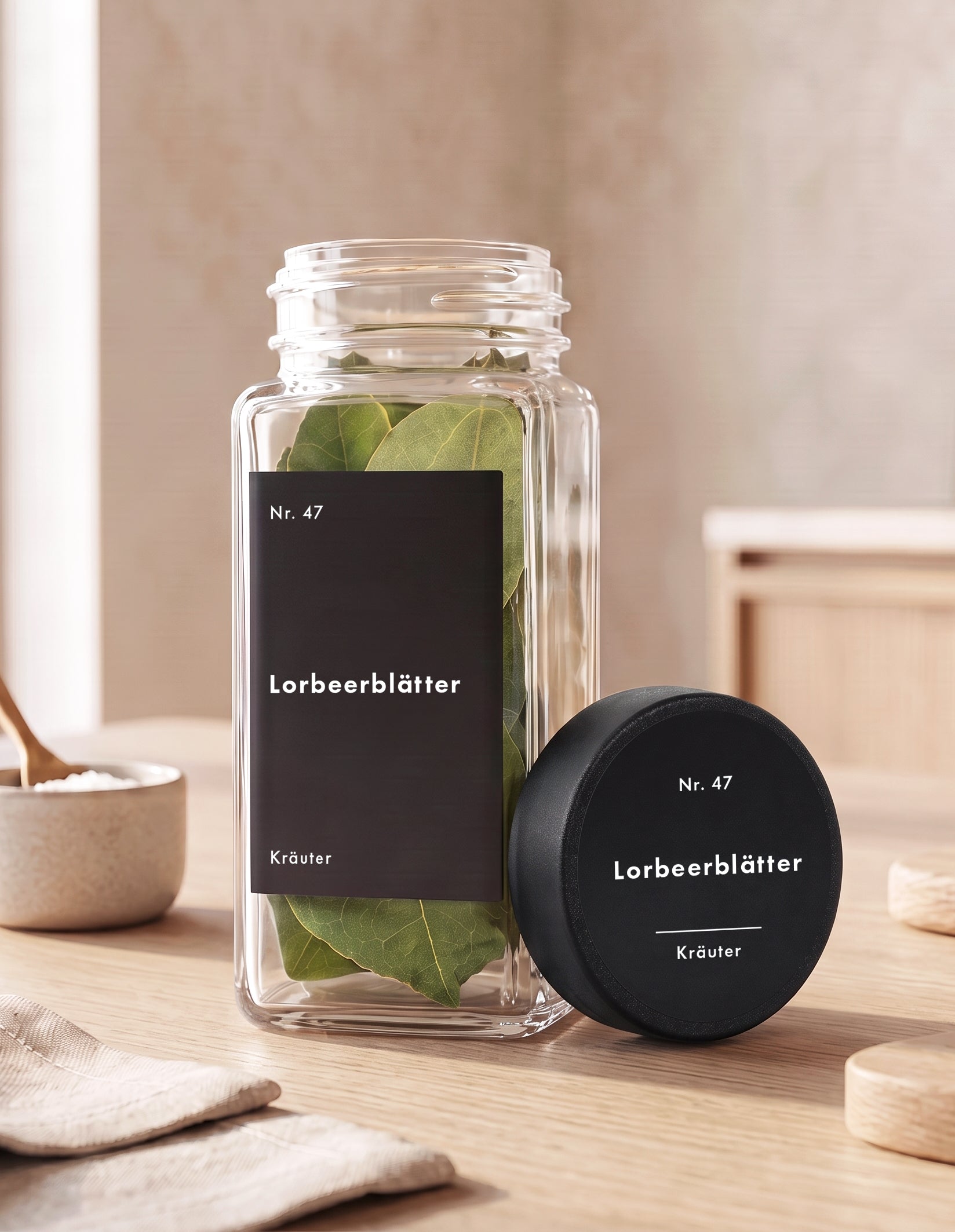 EDELHAUS Gewürzgläser Set mit Plastikdeckel (24 Stück) und 240 Schwarze Etiketten