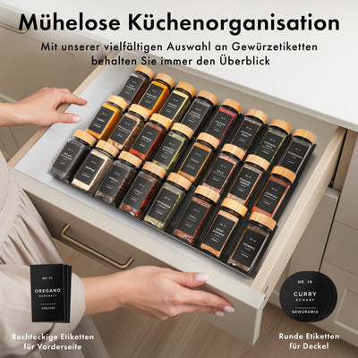 EDELHAUS Gewürzgläser Set mit Bambusdeckel (24 Stück) mit 240 Schwarze Etiketten