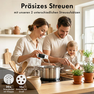 EDELHAUS Gewürzgläser Set mit Bambusdeckel (24 Stück) mit 240 Schwarze Etiketten