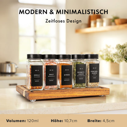 Gewürzgläser Set mit Edelstahldeckel  (24 Stück) mit 240 Aufklebern
