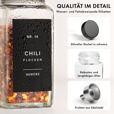 Edelstahldeckel Gewürzgläser Set (24 Stück) mit 240 Aufklebern 