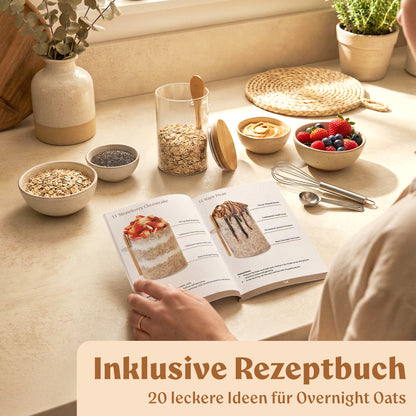 Overnight Oats Gläser mit Deckel, Etiketten & Löffeln (4 x 500ml)