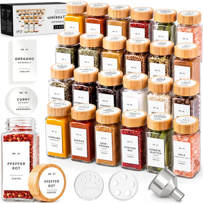 EDELHAUS Gewürzgläser mit Bambusdeckel, weiße Etiketten (24 × 120 ml)