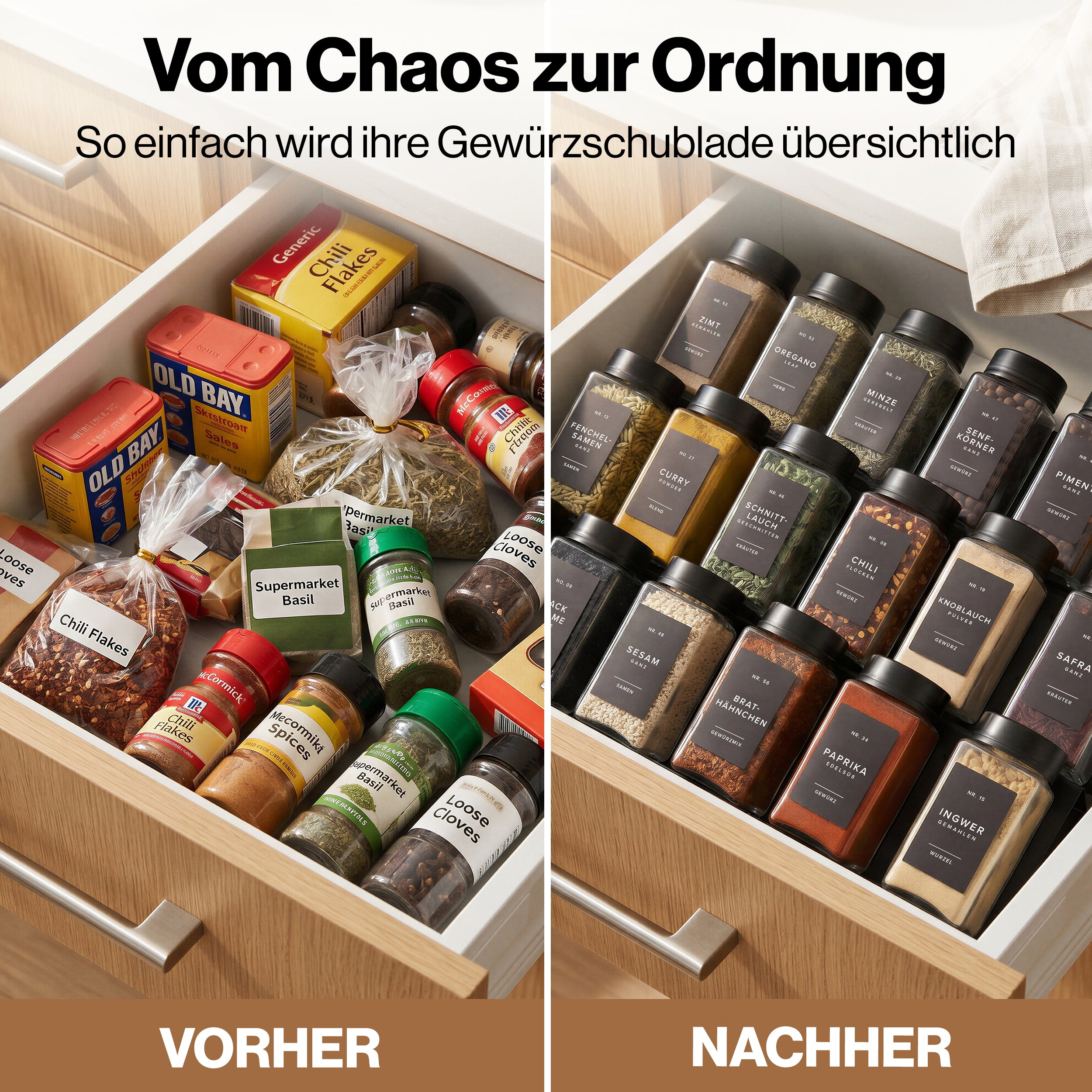 EDELHAUS Gewürzgläser Eckig Verstellbarerem Deckel Schwarz  (12 x 200 ml)
