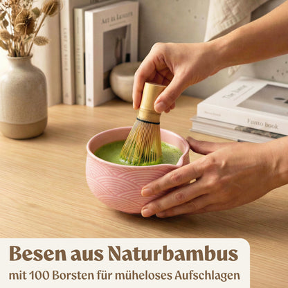 Matcha Set (7 Teilig) Matcha Schale mit Besen, Sieb, Löffel (Rose)