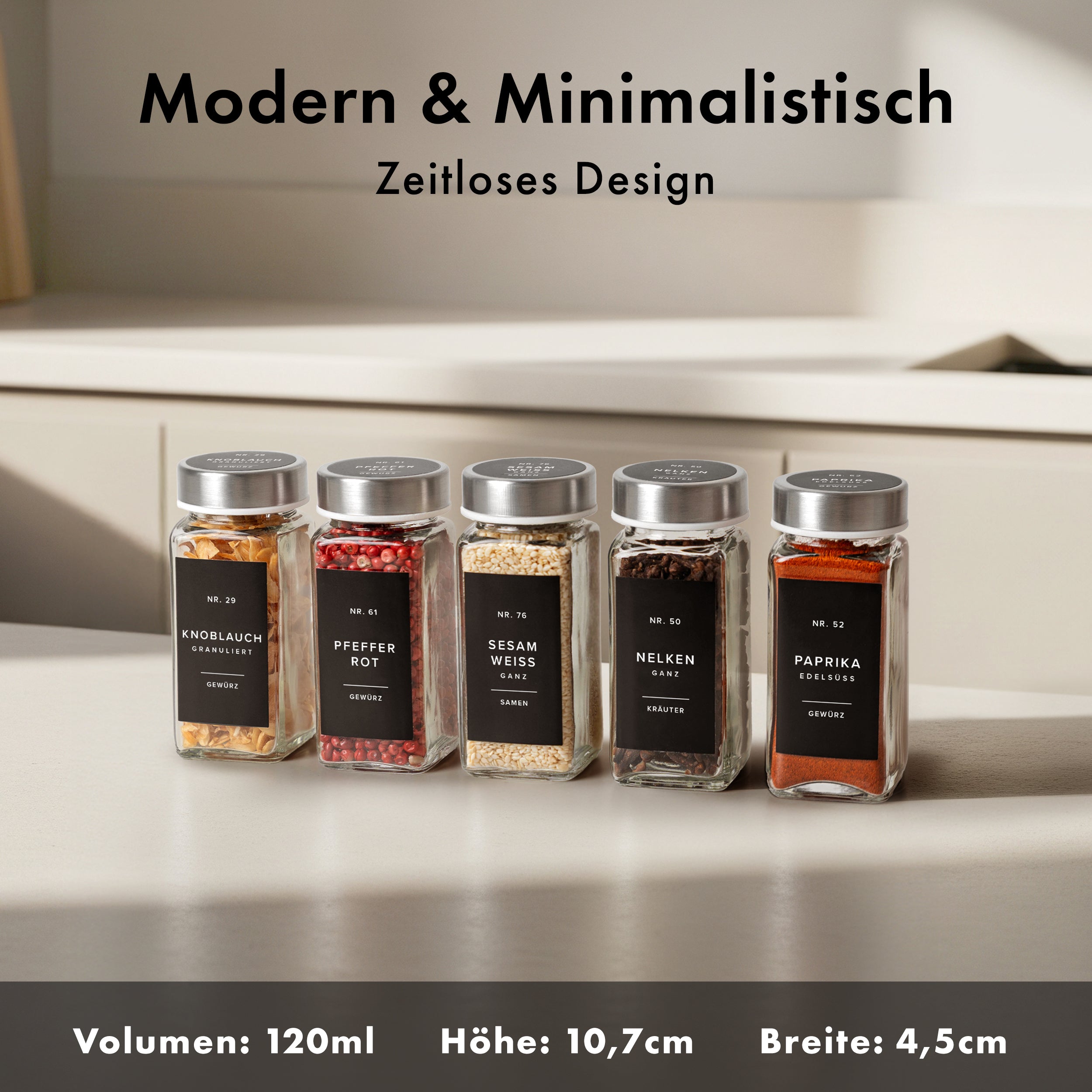 EDELHAUS  Gewürzgläser Set mit Edelstahldeckel  (24 Stück) mit 240 Schwarze Etiketten