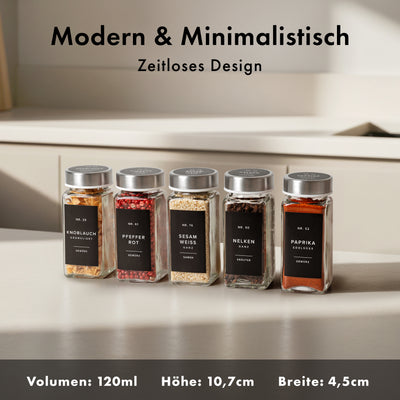 EDELHAUS  Gewürzgläser Set mit Edelstahldeckel  (24 Stück) mit 240 Schwarze Etiketten