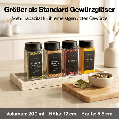 EDELHAUS Gewürzgläser Eckig Verstellbarerem Deckel Schwarz  (12 x 200 ml)