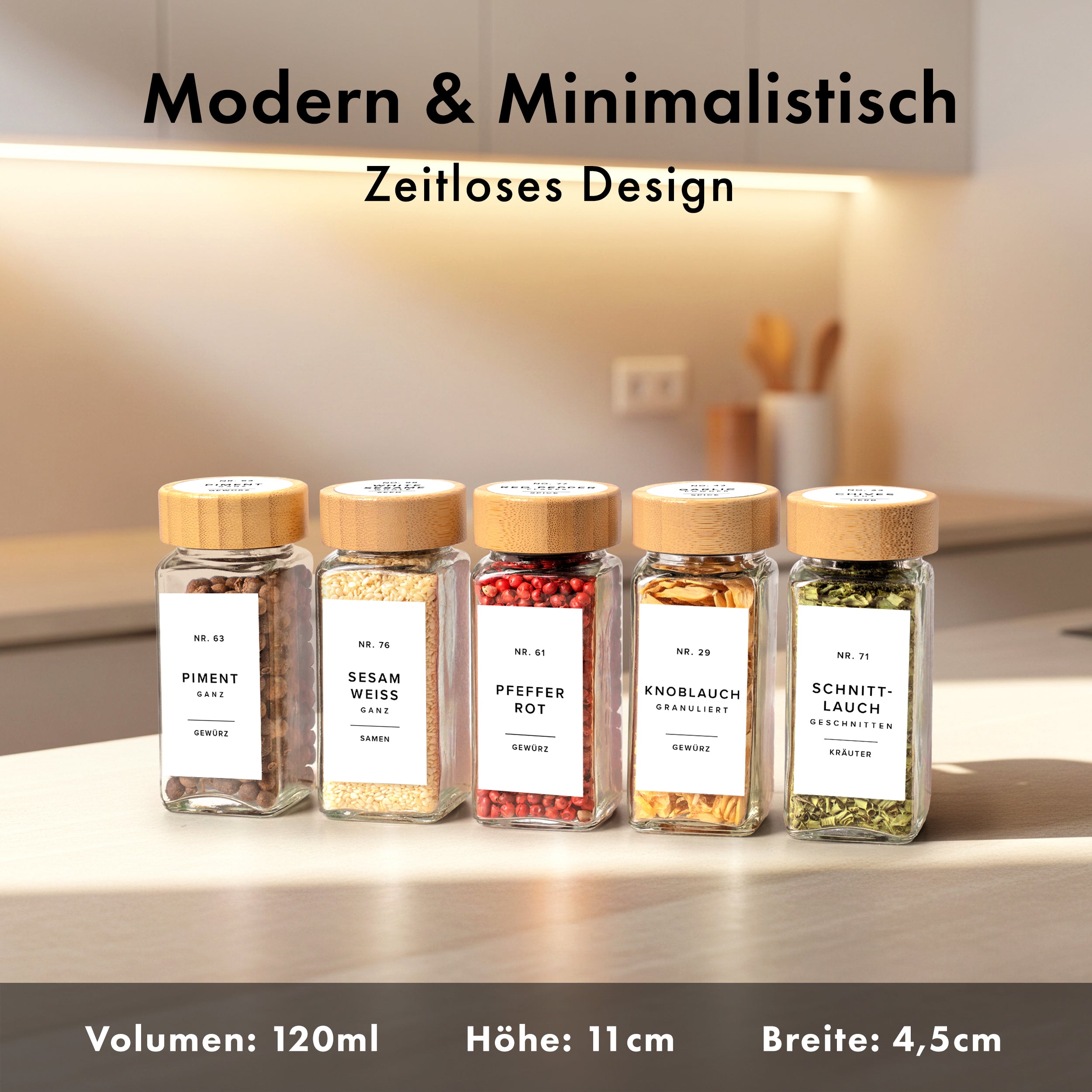 EDELHAUS Gewürzgläser Set mit Bambusdeckel (24 Stück) mit 240 Weiße Etiketten
