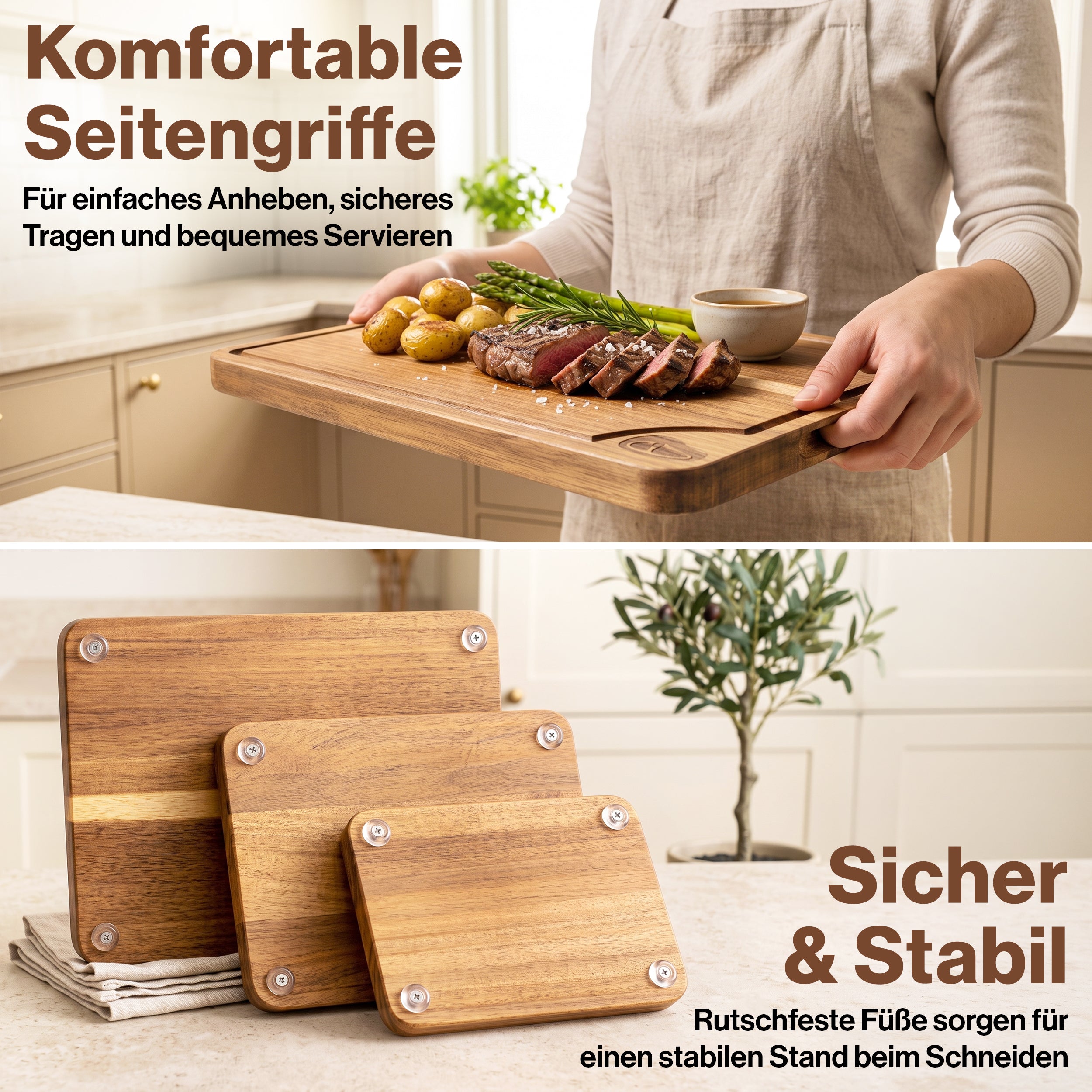 EDELHAUS Schneidebrett Set Akazie doppelseitig (3-teilig)