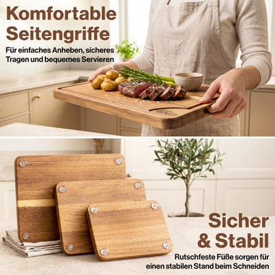 EDELHAUS Schneidebrett Set Akazie doppelseitig (3-teilig)