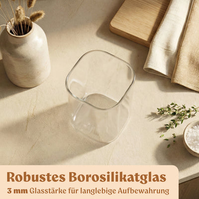 Vorratsgläser mit Deckel aus Edelstahl (4x 1000ml, 8x 600ml) Vorratsdosen mit Deckel &amp; 114 Vorratsetiketten - Luftdichtes Vorratsglas - Stapelbare Glasbehälter