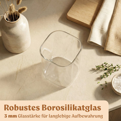 Vorratsgläser mit Deckel aus Edelstahl (4x 1000ml, 8x 600ml) Vorratsdosen mit Deckel &amp; 114 Vorratsetiketten - Luftdichtes Vorratsglas - Stapelbare Glasbehälter