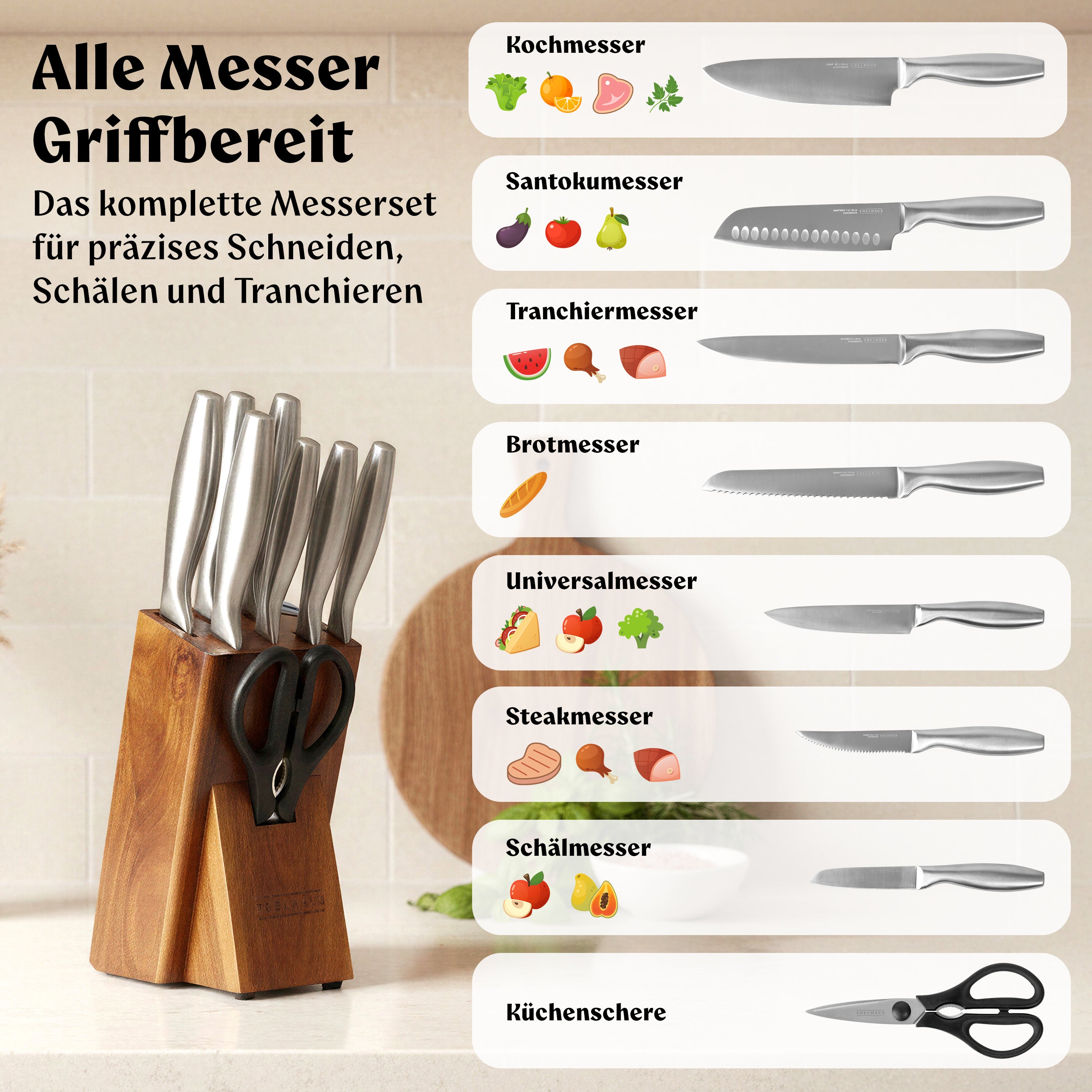 EDELHAUS Messerblock mit Messer 9-teilig