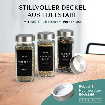 Edelstahldeckel Gewürzgläser Set (24 Stück) mit 240 Aufklebern