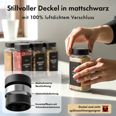 EDELHAUS Gewürzgläser mit schwarzem Edelstahldeckel (24 × 120 ml)