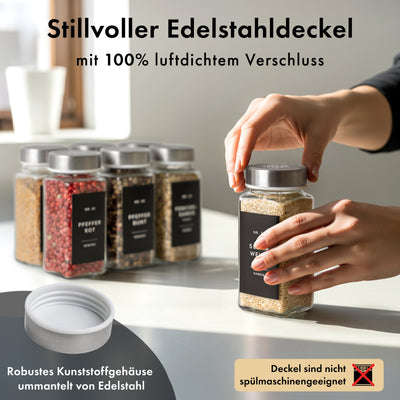 EDELHAUS  Gewürzgläser Set mit Edelstahldeckel  (24 Stück) mit 240 Schwarze Etiketten