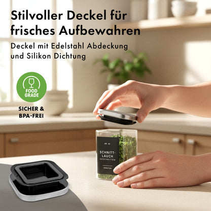 Edelstahldeckel Gewürzgläser 190ml (12 Stück) mit 160 Etiketten 