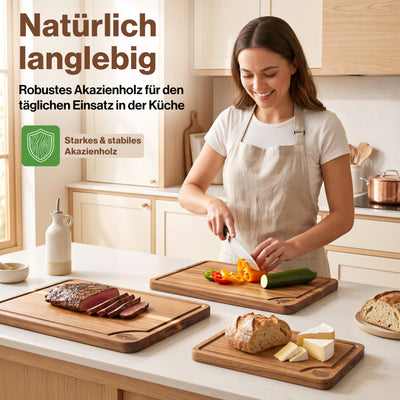 EDELHAUS Schneidebrett Set Akazie doppelseitig (3-teilig)