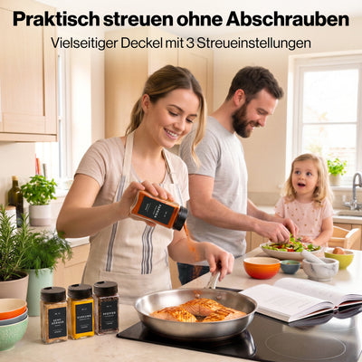 EDELHAUS Gewürzgläser Eckig Verstellbarerem Deckel Schwarz  (12 x 200 ml)