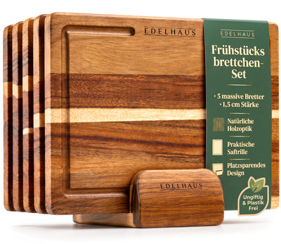 EDELHAUS Frühstücksbrettchen Akazie (5er Set, 23 × 16 cm)