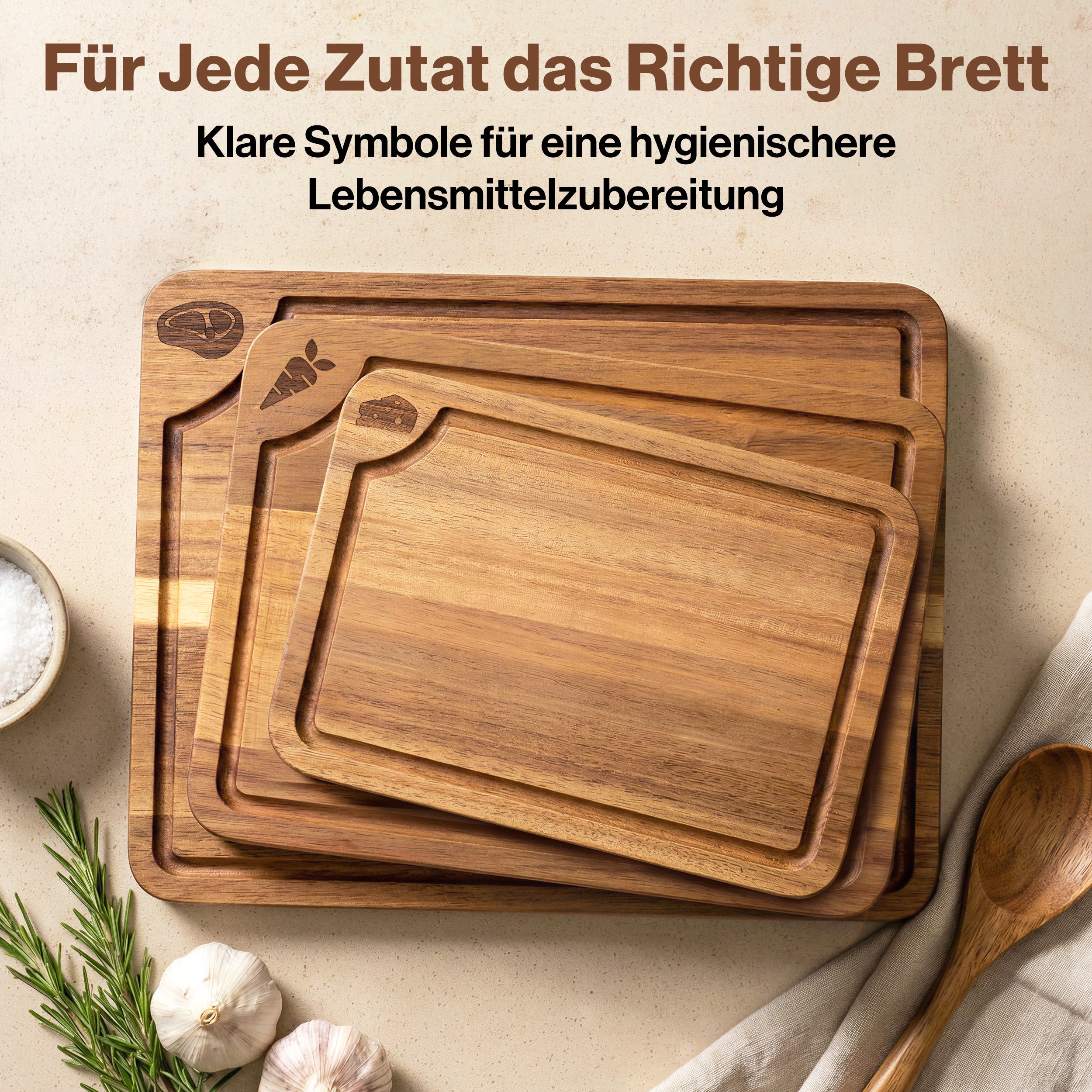 EDELHAUS Schneidebrett Set Akazie doppelseitig (3-teilig)