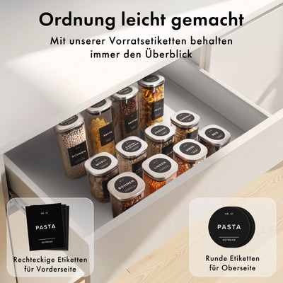 Vorratsgläser mit Deckel aus Edelstahl (4x 900ml, 8x 500ml) & 114 Vorratsetiketten