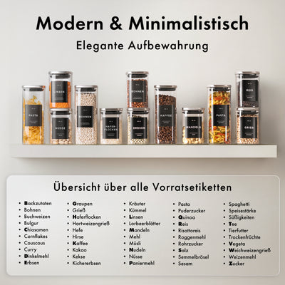 Vorratsgläser mit Deckel aus Edelstahl (4x 900ml, 8x 500ml) & 114 Vorratsetiketten